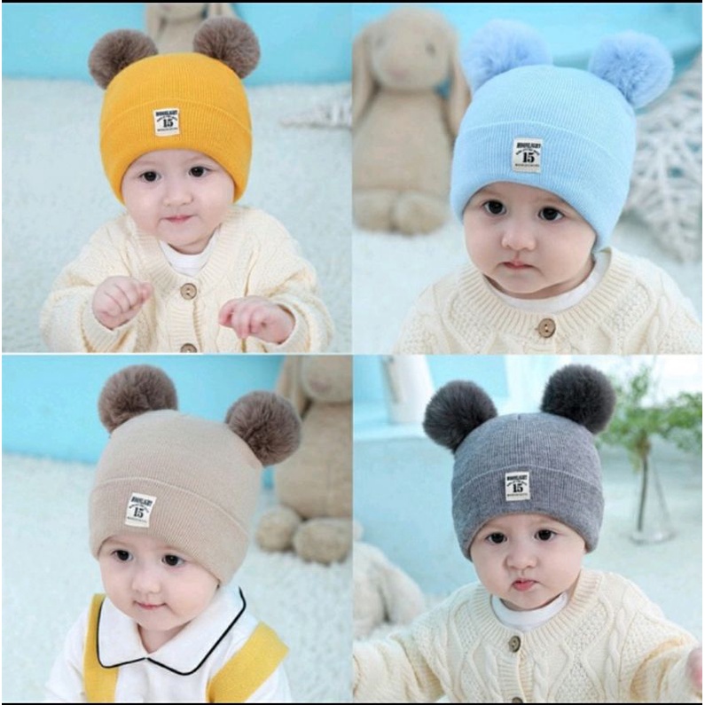 TOPI BAYI WOL POMPOM halus dan lembut