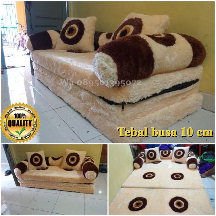 Kasur Lipat/Sofa bed Karakter Bulu Halus Rasfur Tebal 10 cm 2 in 1