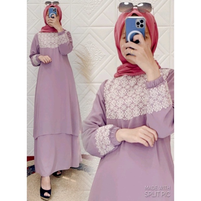 Gamis Malaysia Bordir Lilac