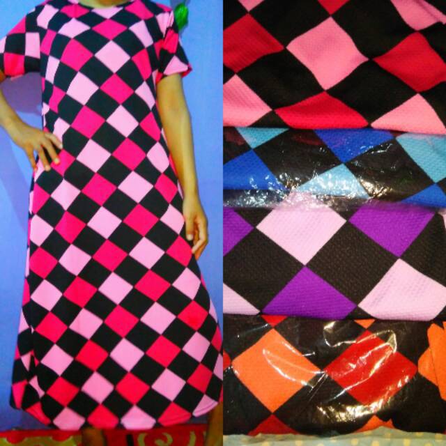 Dress lengan pendek/ Dress mozaik/ Daster lengan pendek bawah panjang