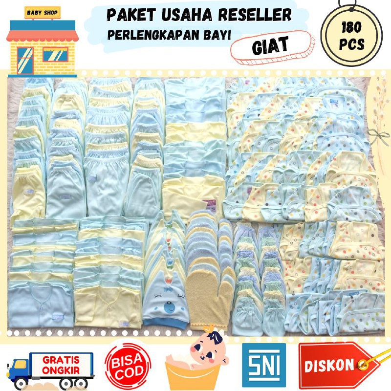 PAKET USAHA 180pcs Perlengkapan Baju Bayi Baru Lahir Newbron Reseller / Grosir / Babyshop