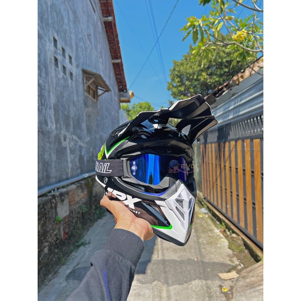 HELM JPX X45 SUPERBLACK CROSS_FOX1 + GOOGLE SNAIL JPX DVAIS ORI - (ONGKIR 2 KG)