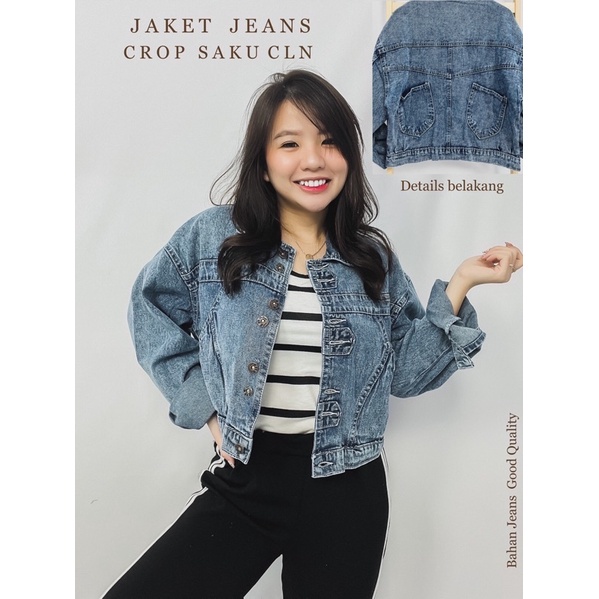 MDLV ~ Jaket Jeans Crop Saku Cln Jaket Jeans Wanita Good Quality Jaket Jeans Korea Style terbaru Jaket Jeans Premium Jaket Jeans Lengan Panjang Fashion Import