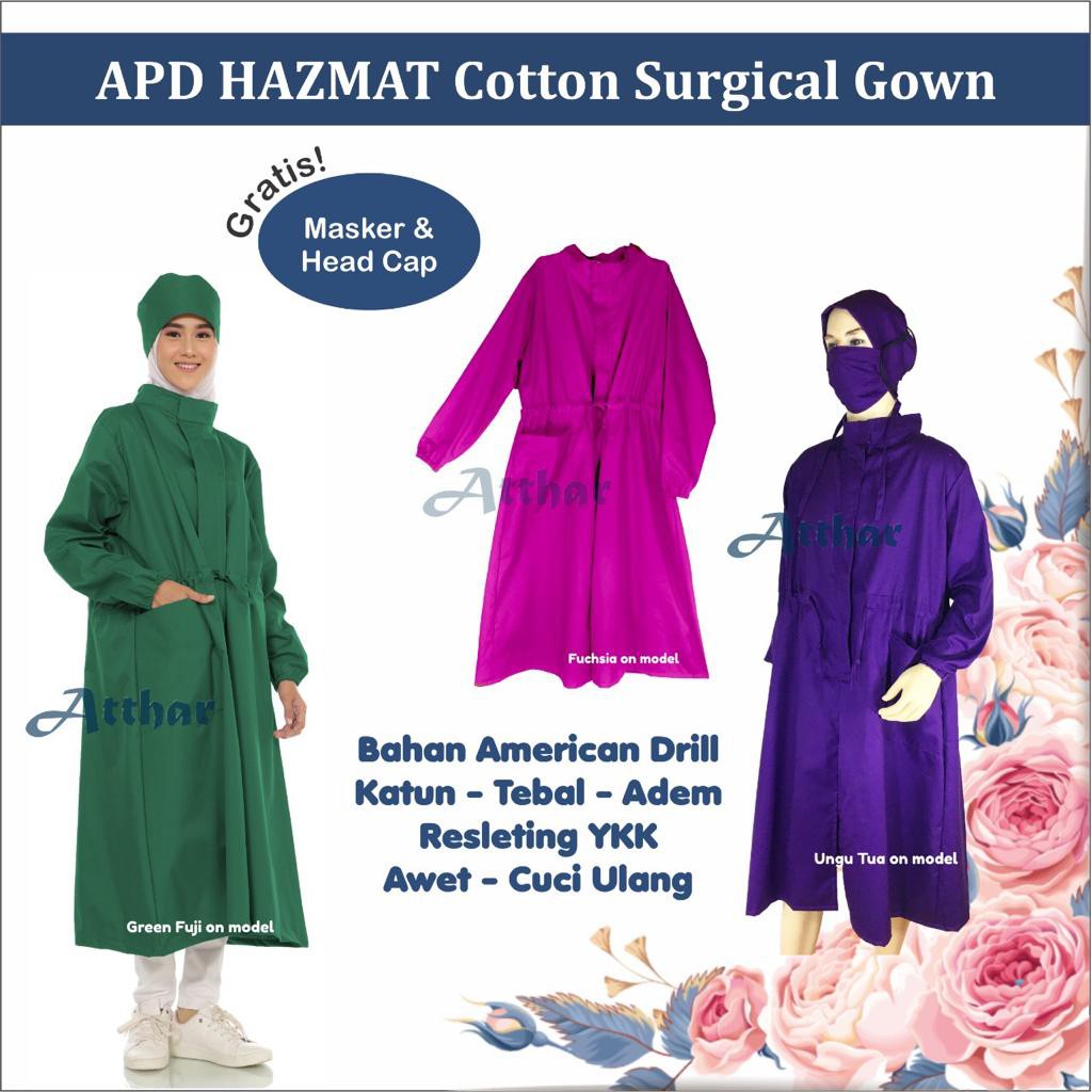 H5 APD Hazmat Baju Bedah Operasi Surgical Gown Katun Tebal Adem Resleting Ykk