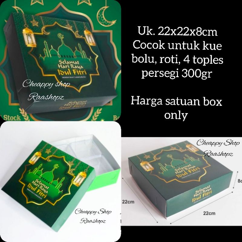 

uniqone Box Lebaran 22x22 x8cm Box Bolu Kue Idul Fitri Ramadhan Kotak Lapis Legit Dus Brownies Hampers Lebaran box Lebaran 4 toples 300gr Box lebaran toples Persegi Box Lebaran cookies Parcel Idul Fitri