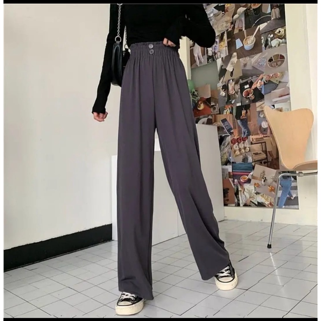 BEFAST - ZEC OOTD Celana Panjang AKIYA / Double Button CREPE Pant / Celana Panjang Wanita Terbaru / Pakaian Casual Wanita / Kulot Kekinian Remaja ABG / Celana Kulot Polos Banyak Warna / Outfit Wanita Kerja / Trendy / Terlaris / Termurah