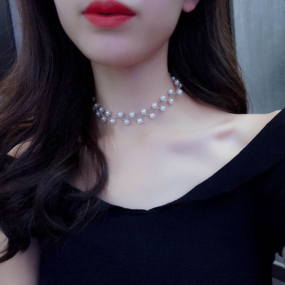 Needway  Handmade Collar Beads Female Jewelry Clavicle Chain for Women Necklaces Wedding Bride Necklace Elegant Simulated Pearl/Multicolor