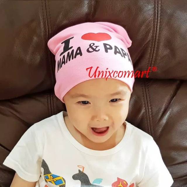 I Love Mama Papa Topi Kupluk Anak Bayi