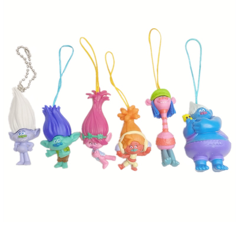 6pcs / set Gantungan Kunci Boneka Action Figure Trolls Bahan PVC