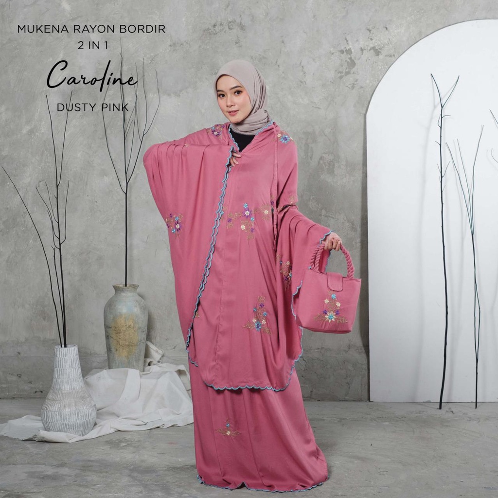 PUSAT MUKENA TASIK - MUKENA RENDA DEWASA RAYON BORDIR 2 IN 1 CAROLINE