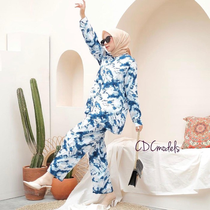 Babydoll Panjang Bali Motif Tie Die/Piama Panjang Lengan Panjang