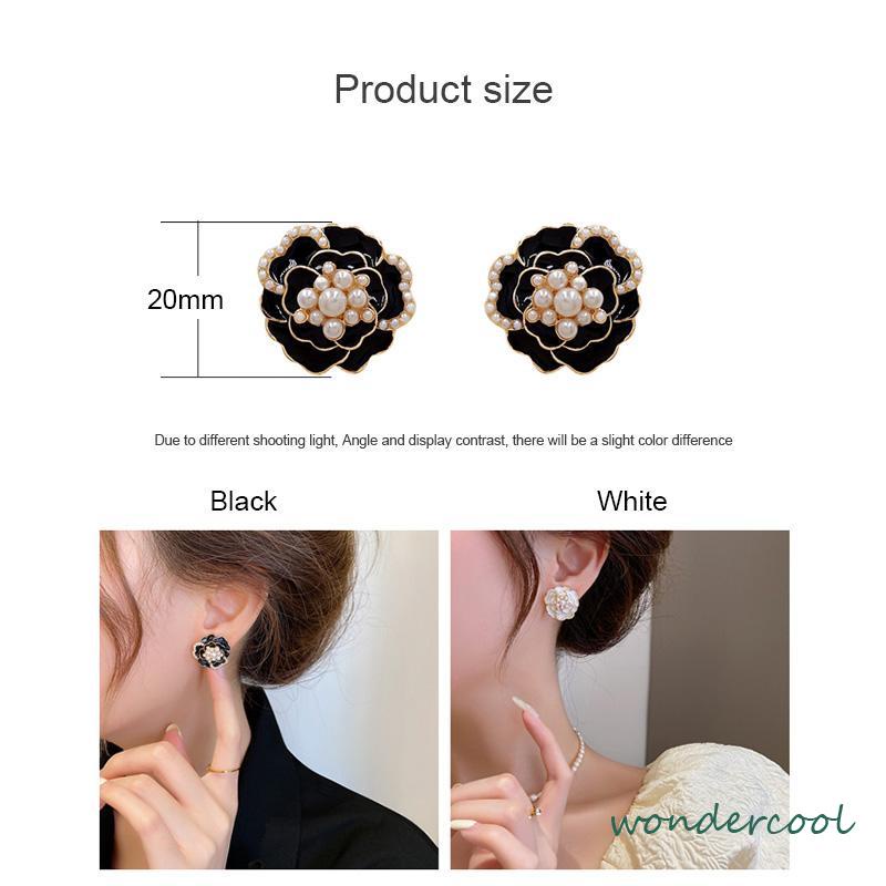 925 anting-anting mutiara Camellia Retro anting-anting bunga berlian-Won