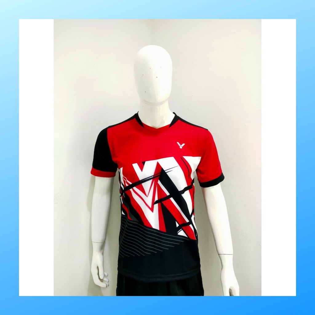 Kaos bulutangkis pria baju badminton atasan jersy wanita dewasa t-shirt outfit seragam kostum jersey olahraga casual suit pakaian jarsey oblong apparel sports jersi sudirman thomas uber cup bulu tangkis V138 merah polos