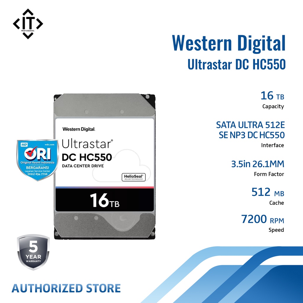 WD ULTRASTAR DC HC550 16TB 3.5" INTERNAL HARD DISK - (WUH721816ALE6L4)