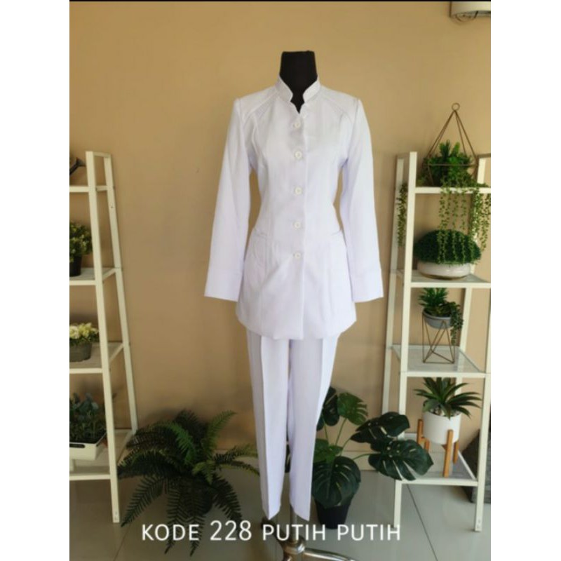 Blazer putih wanita, Jas putih pns, Blazer perawat wanita, Setelan hitam putih, Seragam dinas