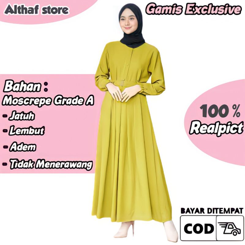 Baju Gamis Terbaru Gaun Syar'i Remaja Kekinian Modern 2021 Wanita Dress Sarah Maxy Warna Lemon