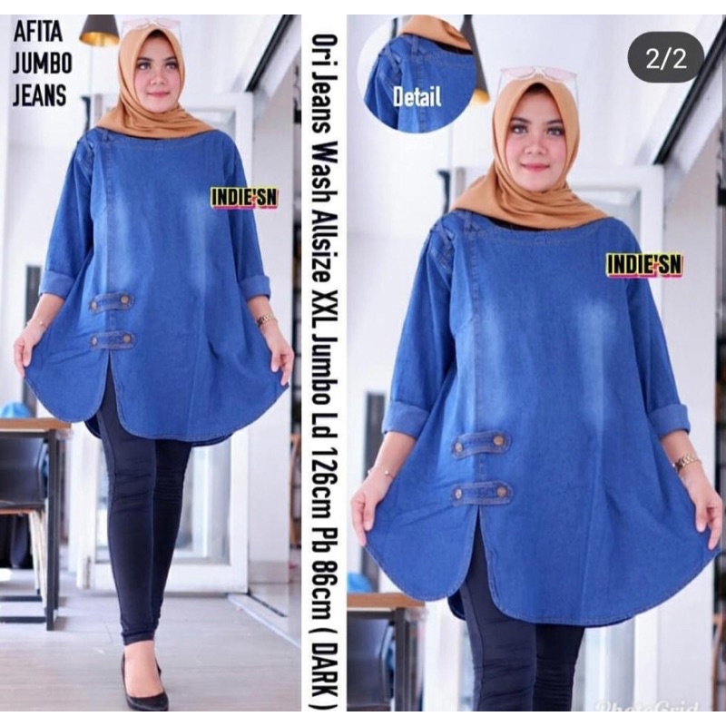 JUMBO DRESS DENIM ATASAN WANITA DRES MAXY LD 120 up