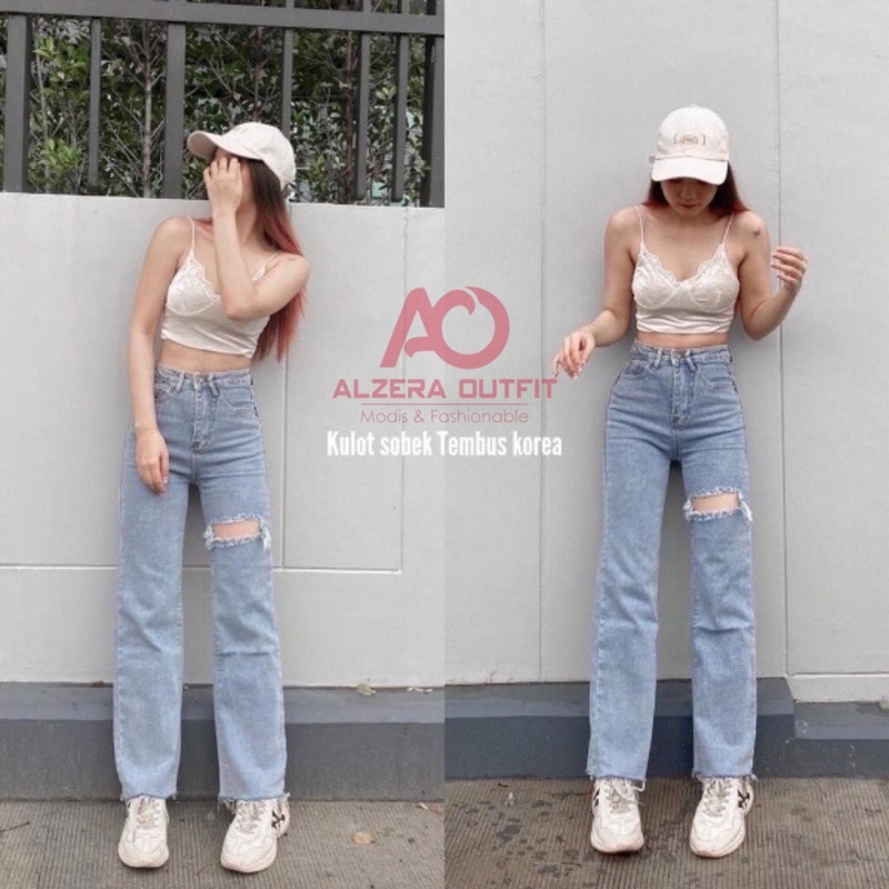 Highwaist Ripped Jeans Kulot Loose Snowblue Blank 27-34 by Alzera