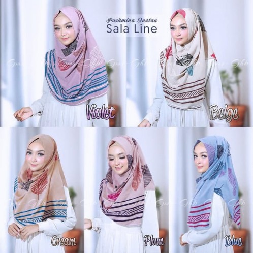 SALA LINE Hijab Jilbab Pashmina Instan Motif Daun Terlaris