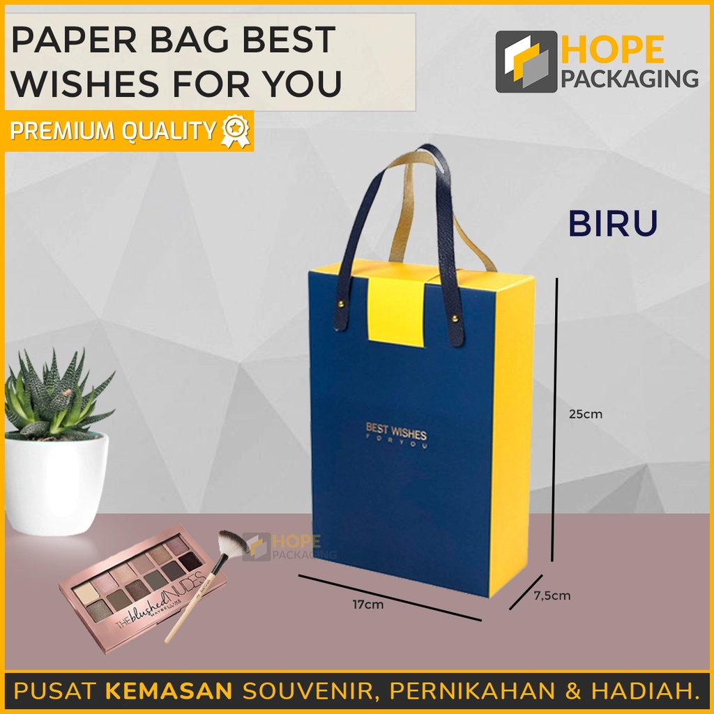 Paper bag tulisan wishes for you Ukuran 17 cm x  7,5 cm x 25 cm tas hadiah / kado / tas belanja / goodiebag hampers