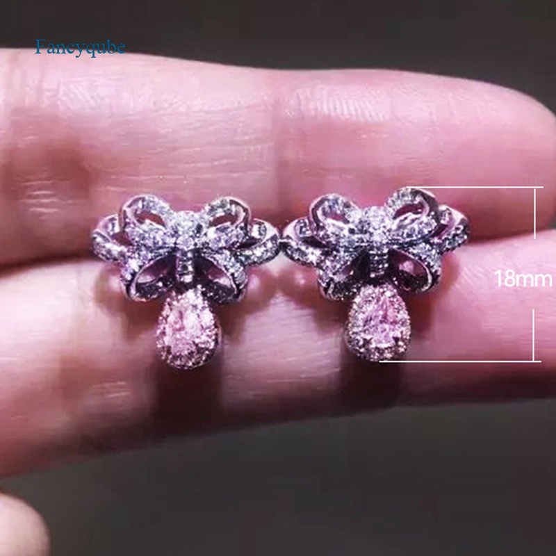 Fancyqube Anting Dengan Liontin Bentuk Water Drop Aksen Pita Untuk Wanita