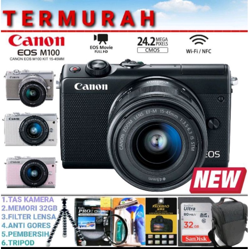 SECOND MIRORLESS CANON EOS M100 KIT EF-M 15-45MM MURAH