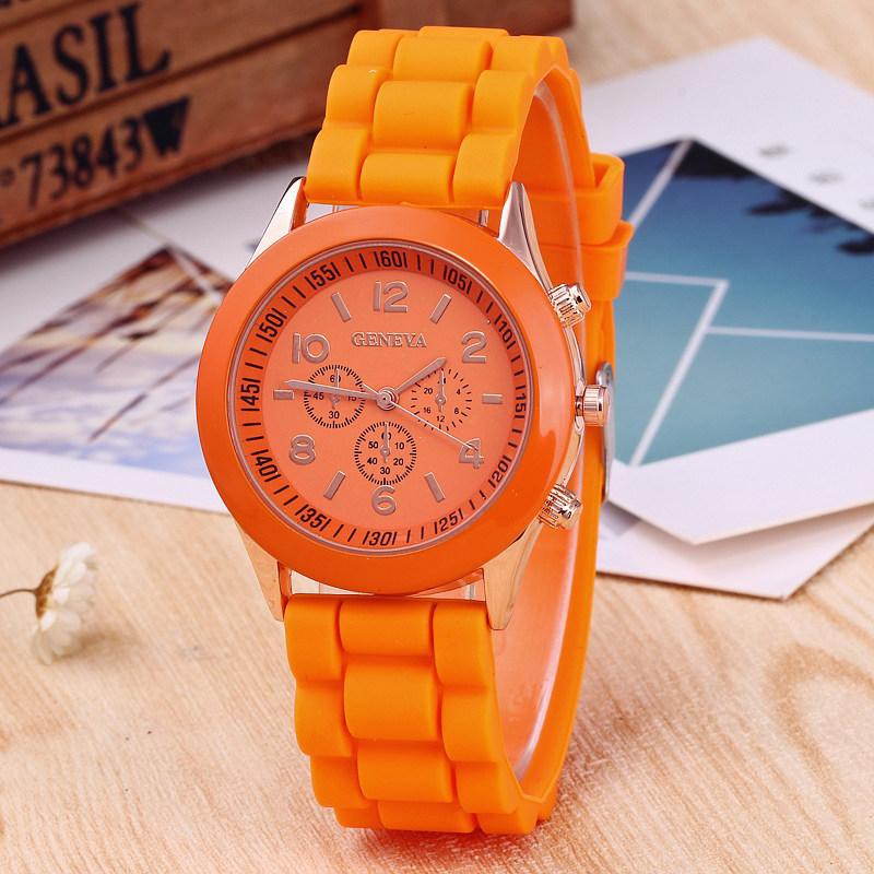 ✅COD [BBS] GENEVA Jam Tangan Wanita / Pria Analog Fashion Casual Women Wrist Quartz Watch rubber-Orange