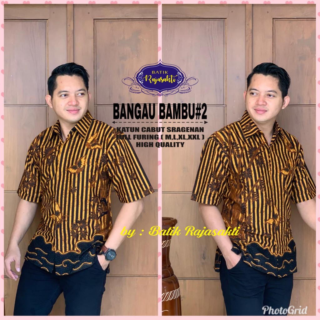 BANGAU BAMBU RAJASAKTI KEMEJA BATIK SOLO PRIA LENGAN PENDEK LAPIS FURING ATASAN BATIK PREMIUM MODERN KATUN HALUS