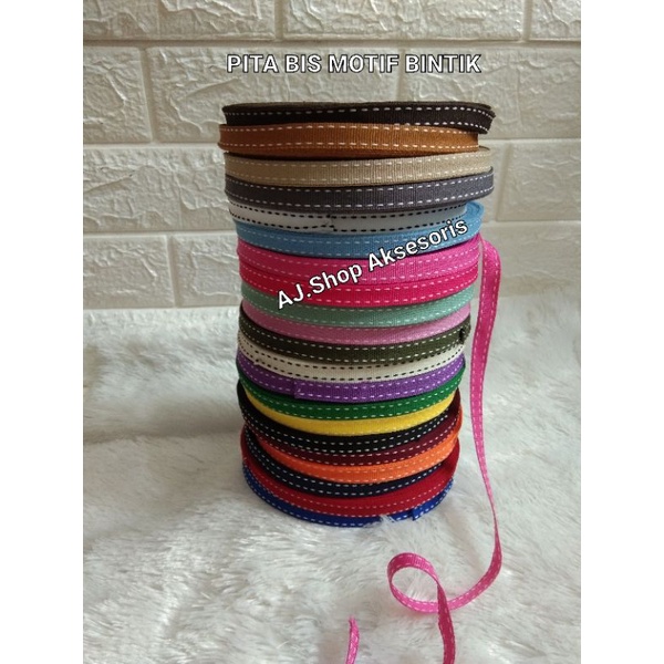 

WEBBING TAPE / PITA BIS MOTIF BINTIK / PITA POLYESTER LEBAR 1 CM HARGA PER ROLL