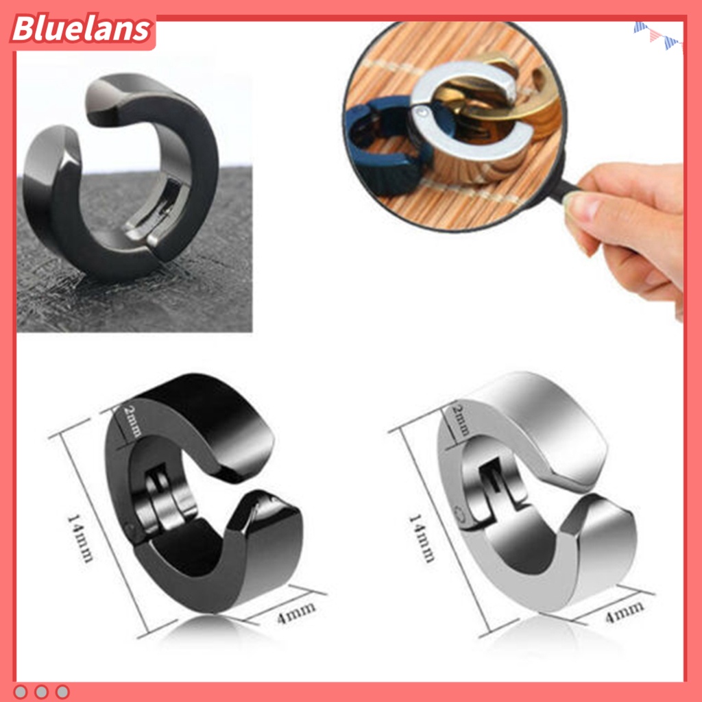 Bluelans 1Pc Men Titanium Steel Round Non-Pierced Ear Cuff Clip Earring Pendant Club