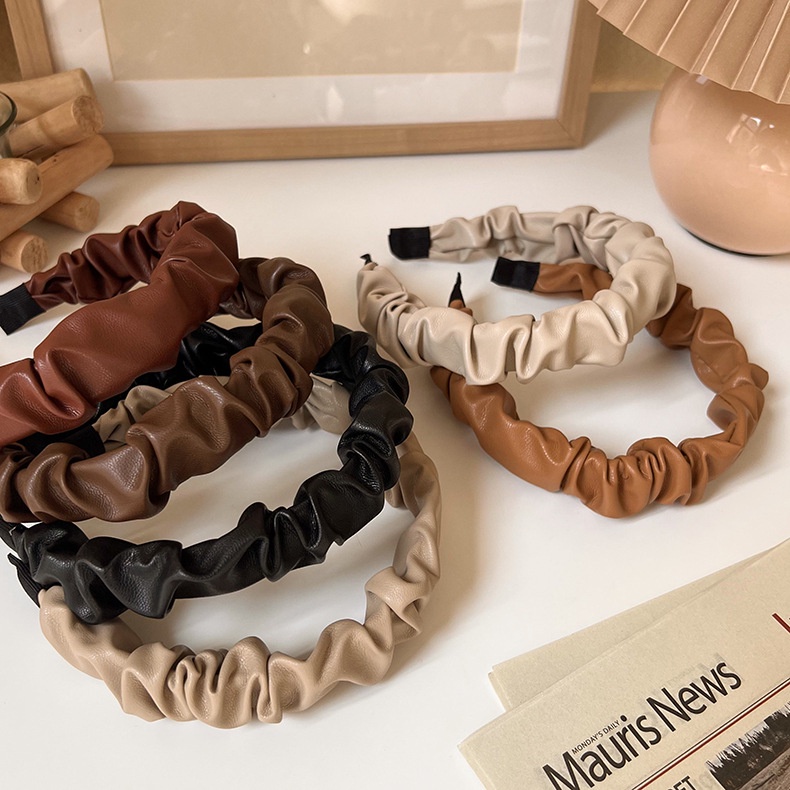 BANDO KULIT LEATHER HEADBAND BENDO WANITA KOREA KERUT WRINKLED NAGITA SLAVINA BANDANA HAIRBAND KOREAN STYLE HITS KEKINIAN HITAM WARNA GELAP