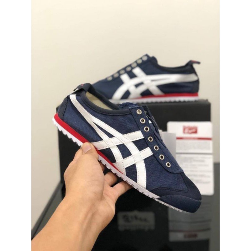 sepatu onitsuka tiger mexico 66 original slip-on navy white red