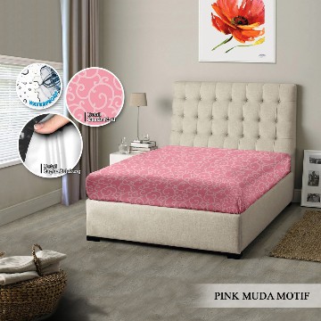 SPREI MONALISA POLOS WATERPROOF - 160x200 anti ompol air water proof polos emboss- 160 QUEEN sp160wpmona-Pink Muda Motif