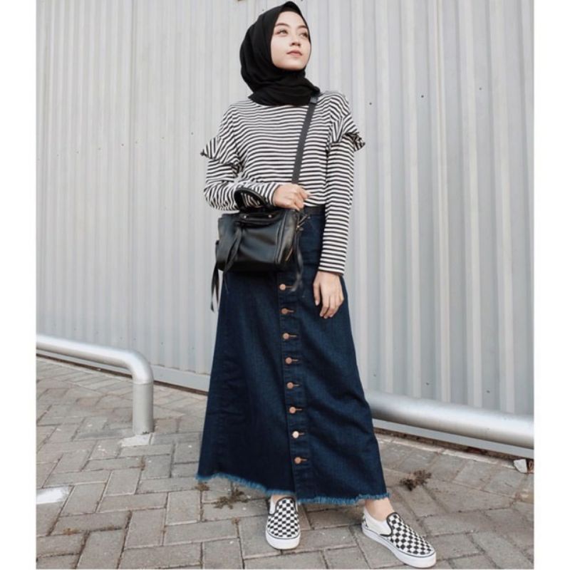 LONG SKRIT JEANS BUTTON || ROK JEANS PANJANG