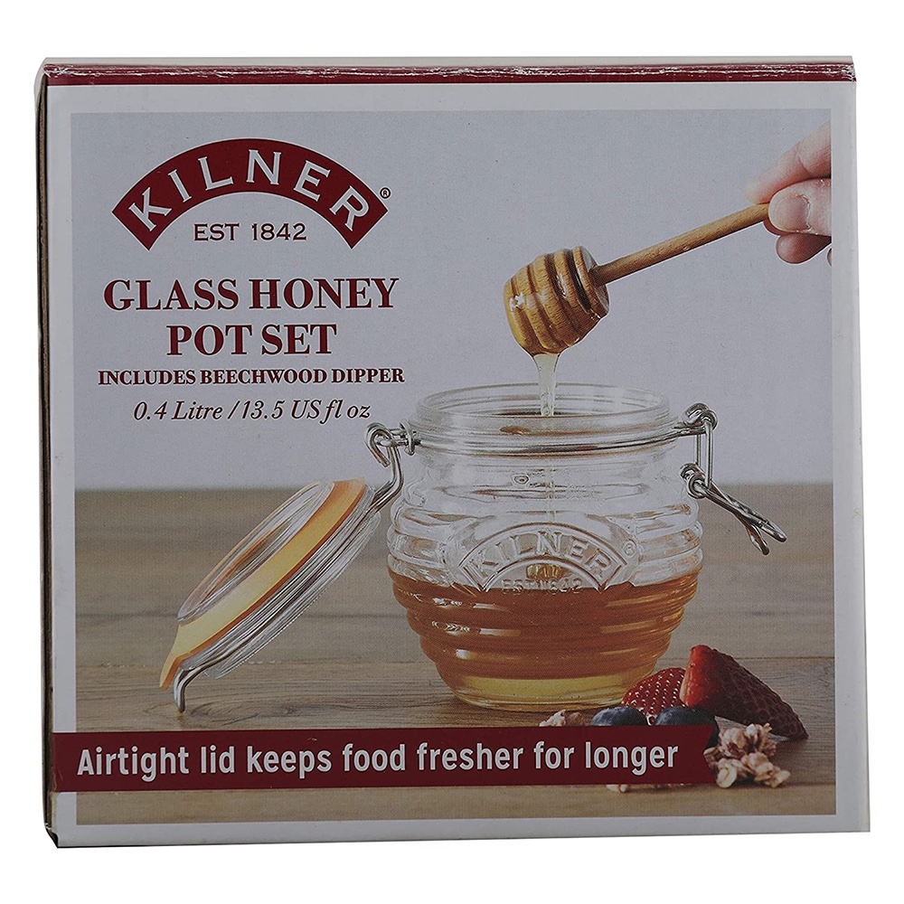 Kilner Clip Top Round Glass Pot with Honey Dipper 0.4 Litre 