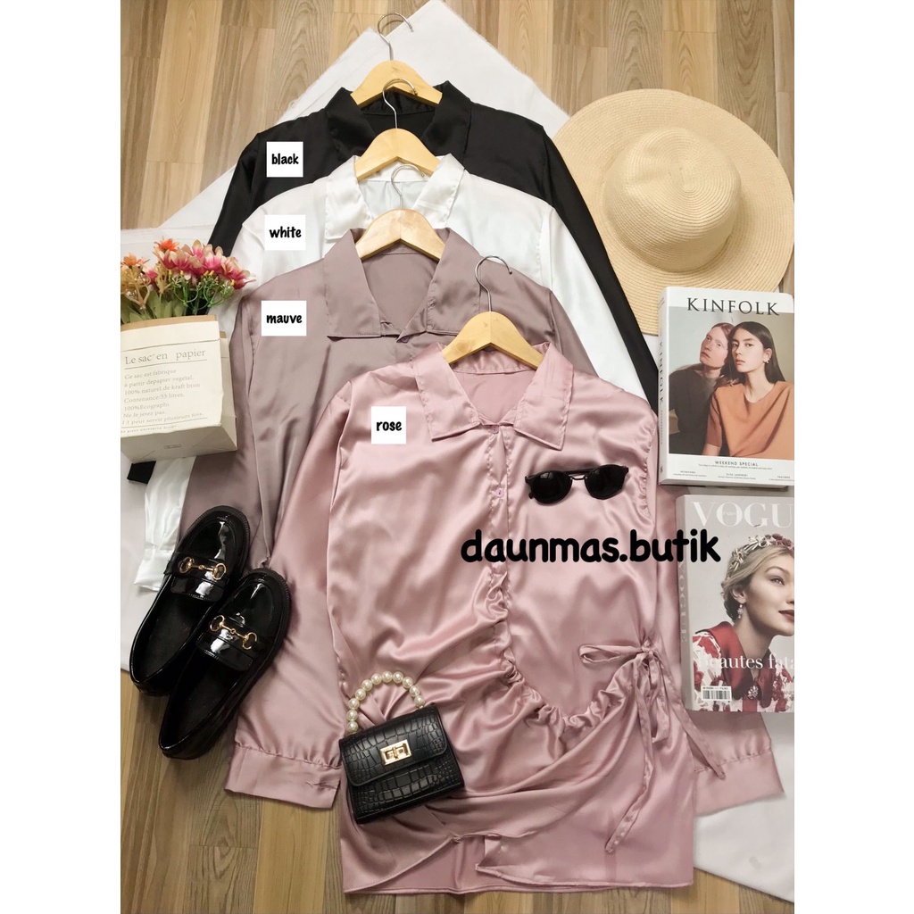 1KG MUAT 5PCS | ARMANY SILK BLOUSE KERUT SERUT DEPAN HITS OOTD FASHION WANITA SELEBGRAM