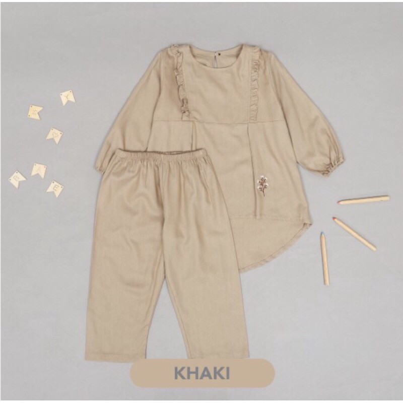 BARU/ NEW BUKAN PRELOVED Mooi Kanaya Tunik Set Setelan Anak Perempuan Warna Khaki Size M