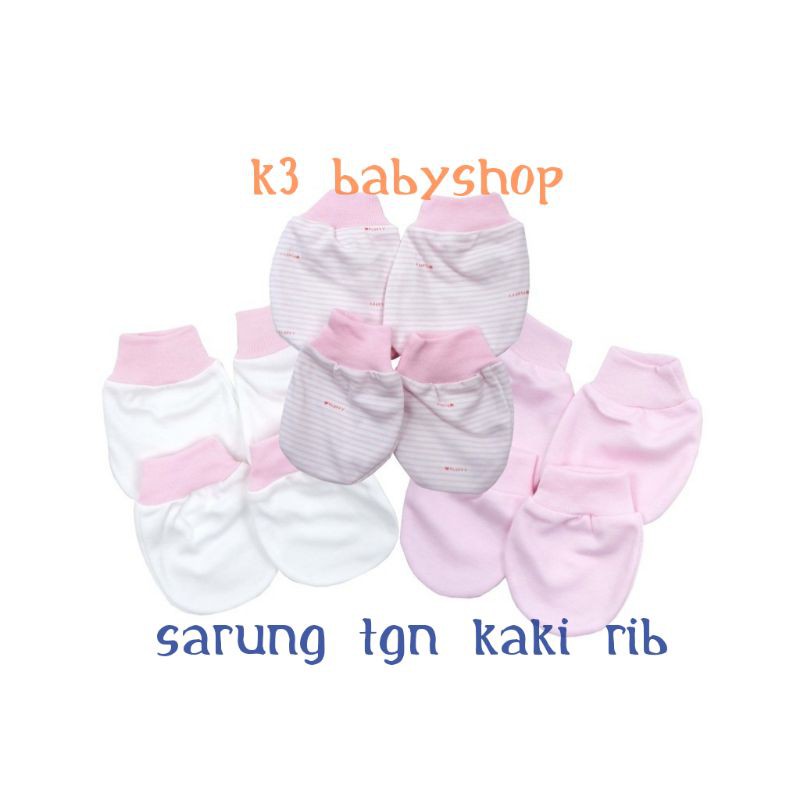 Sarung Tangan Kaki Bayi Fluffy STK pink putih white salur kaos kaki bayi SNI