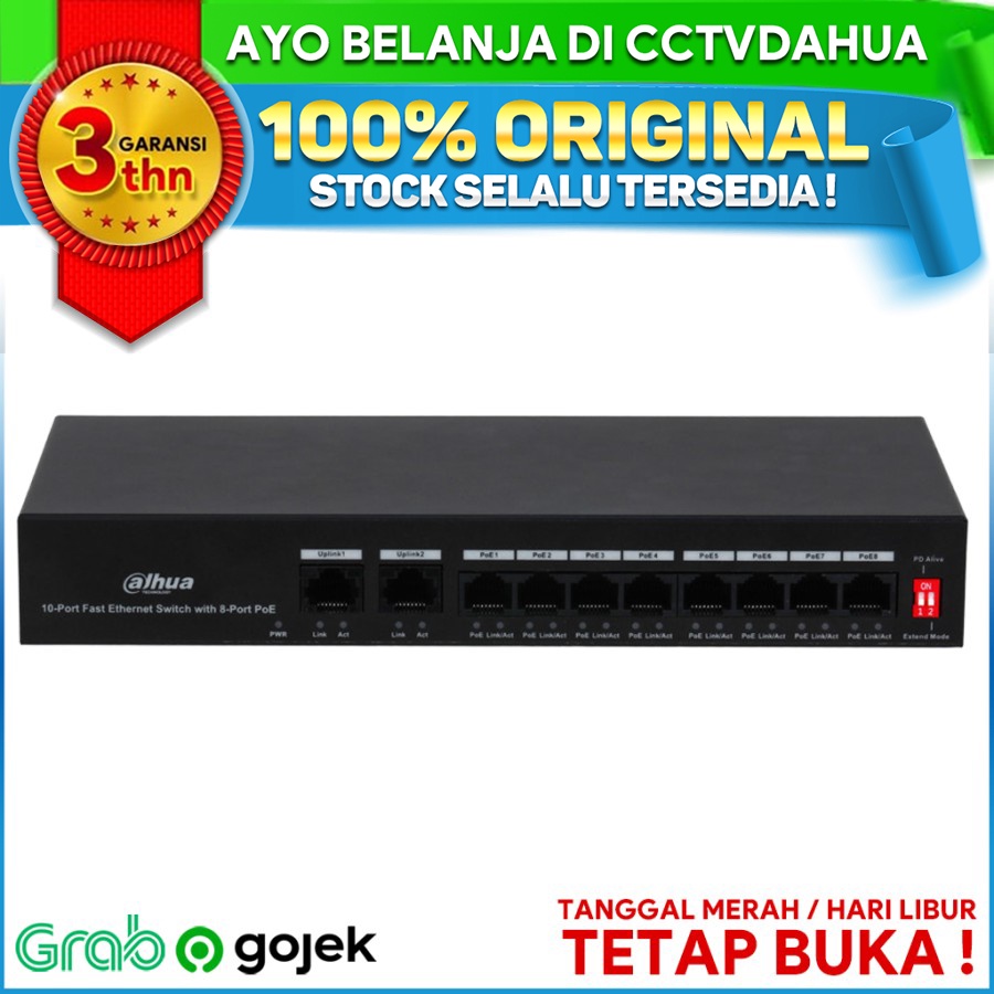 DAHUA PFS3010-8ET-65 10 Port Fast Ethernet Switch 8 Port POE GARANSI RESMI 3 TAHUN