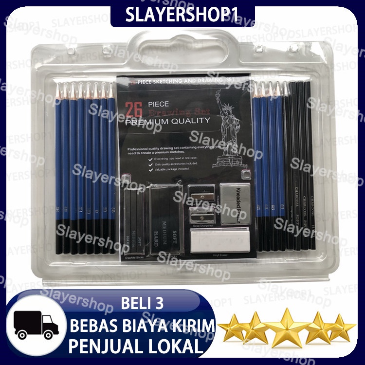 

26 Pcs Profesional Menggambar Sketsa Pensil Kit Set Termasuk Sketsa Pensil Graphite & Pensil Arang Sticks Penghapus Sharpeners untuk Art Perlengkapan Siswa