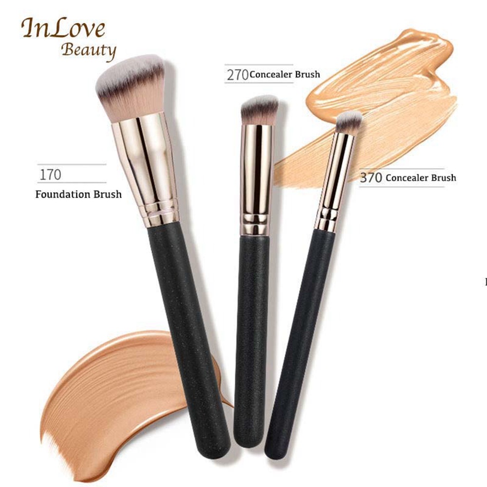 3pcs Brush Foundation Cair / Concealer Kepala Flat / Kotak Bahan Serat Rambut Sintetis Dengan 2 Brush