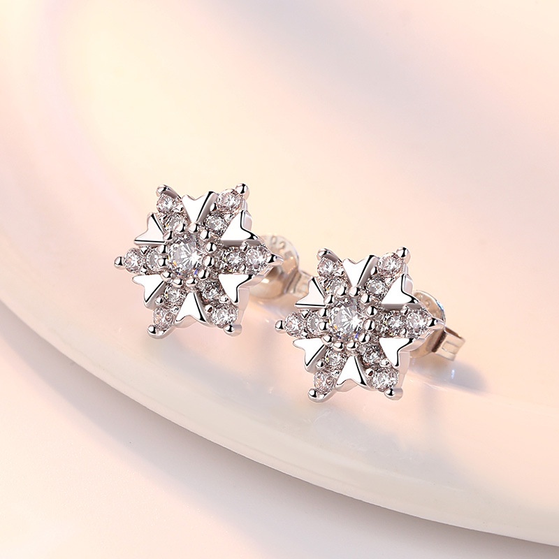 Anting Perak 925 Wanita Oktagonal Snowflake Fashion Perhiasan/Subang Telinga anting perempuan