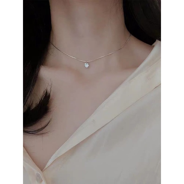 Fashion Kalung Rantai clavicle Titanium Steel Warna Rose Gold Hias Berlian Imitasi Elegan