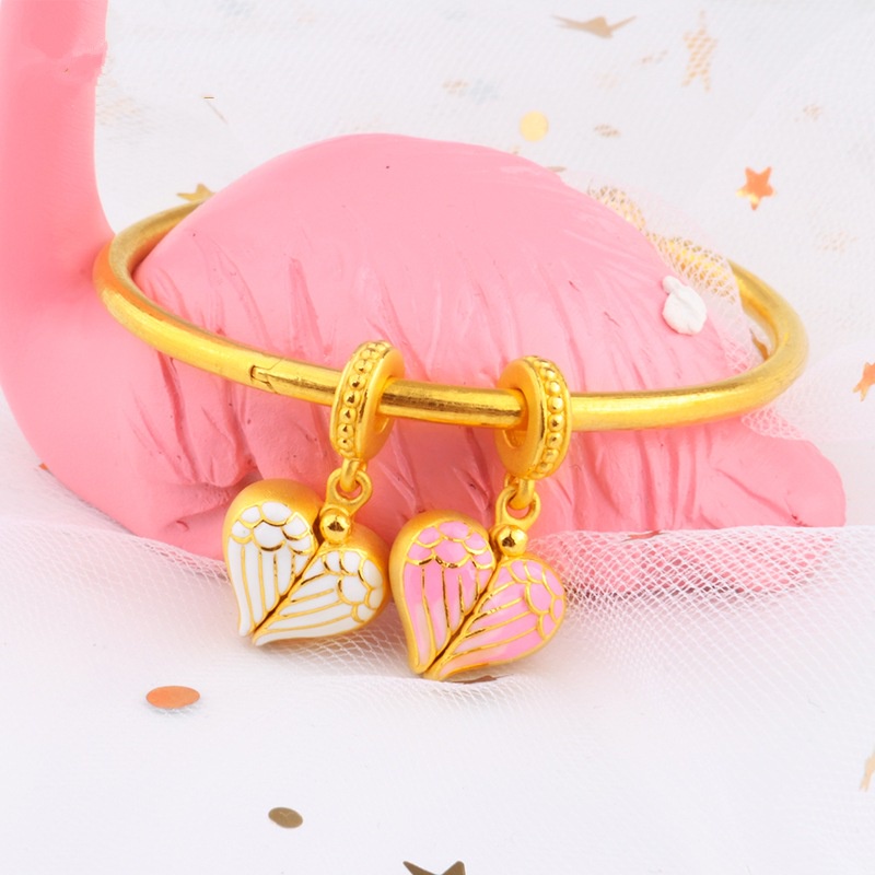 [Ready Stock]Fashion Gold Plated Love Heart Angel Wings Pendant Pink Necklace