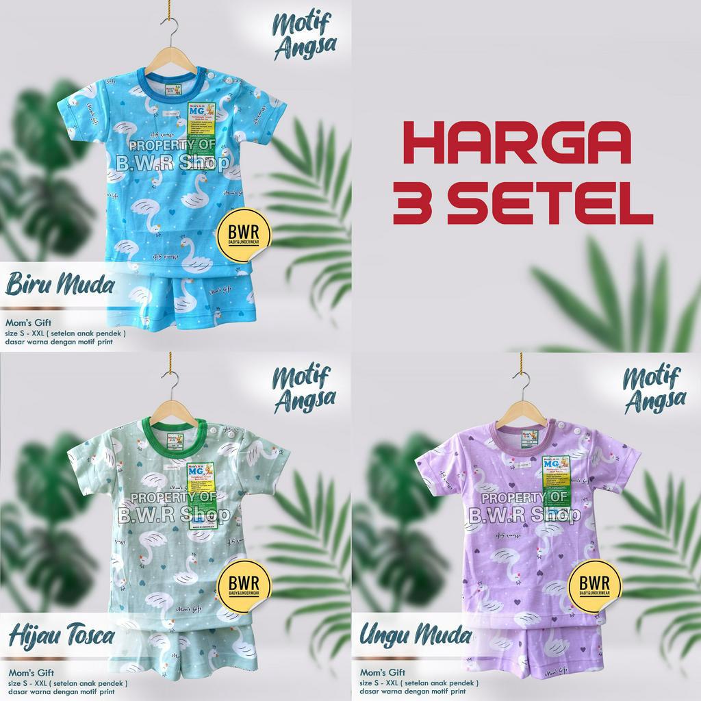 [ HARGA 3pc ] Setelan PENDEK Moms Gift Angsa / Baju Bayi Setelan Mom's Gift Terbaru Piyama Anak Unisex Baju  Pendek Celana Pendek  | Bwr