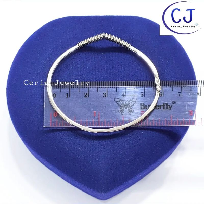 Gelang Perak Asli Silver Wanita 925 Lapis Emas Putih Model Bangle Oval Fuji Permata Full Kaku - Perhiasan Perak Wanita Asli