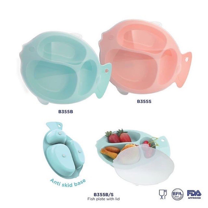 BabySafe Fish Divided Plate With Transparent Lid/Piring Makan B355 S/B