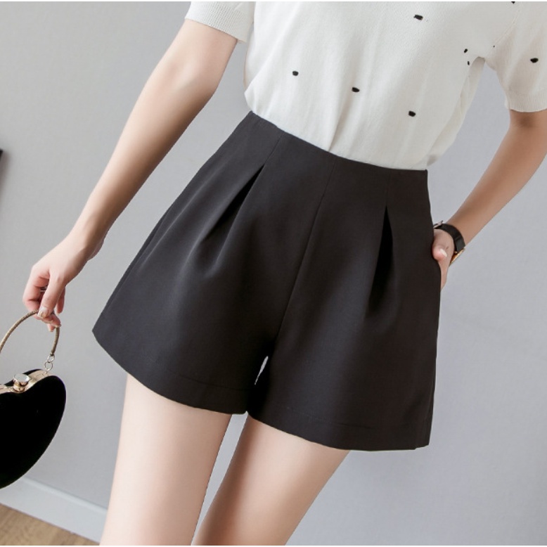 【Blossom】A-Line Chiffon Draped Suit Korean Short Pants 7278