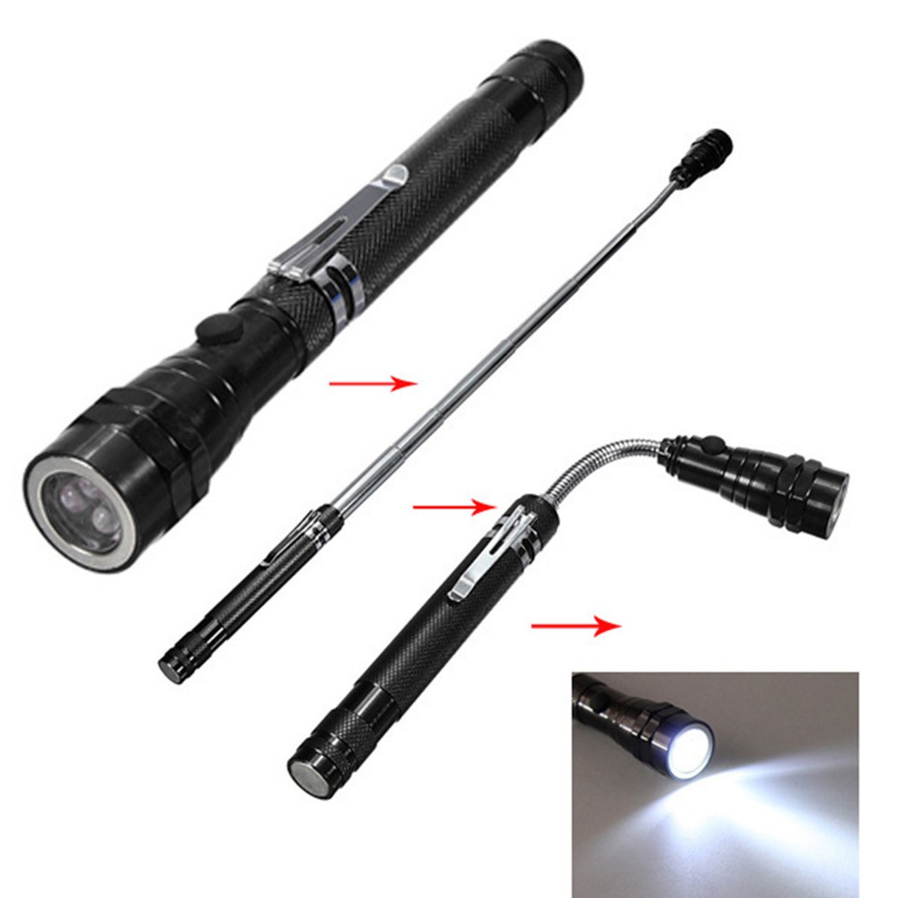 LED Telescopic Flexible Magnetic Pick Up Flashlight - Black