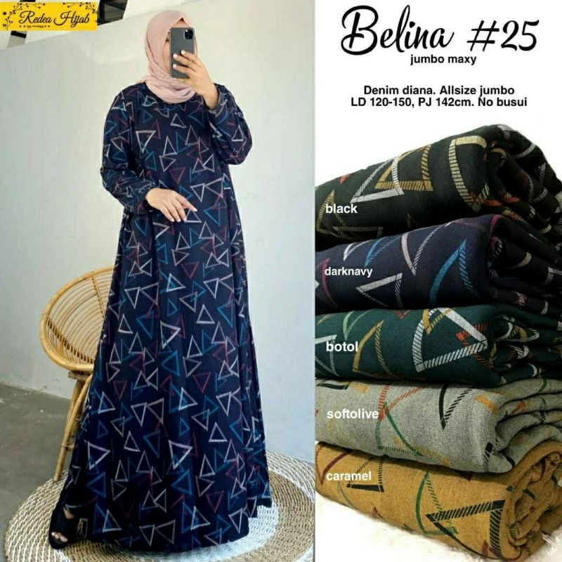 Belina #25 Jumbo Maxy, GAMIS MUSLIM WANITA JUMBO BAHAN DENIM DIANA LD 120 - 140 TERJUMBO TERMURAH